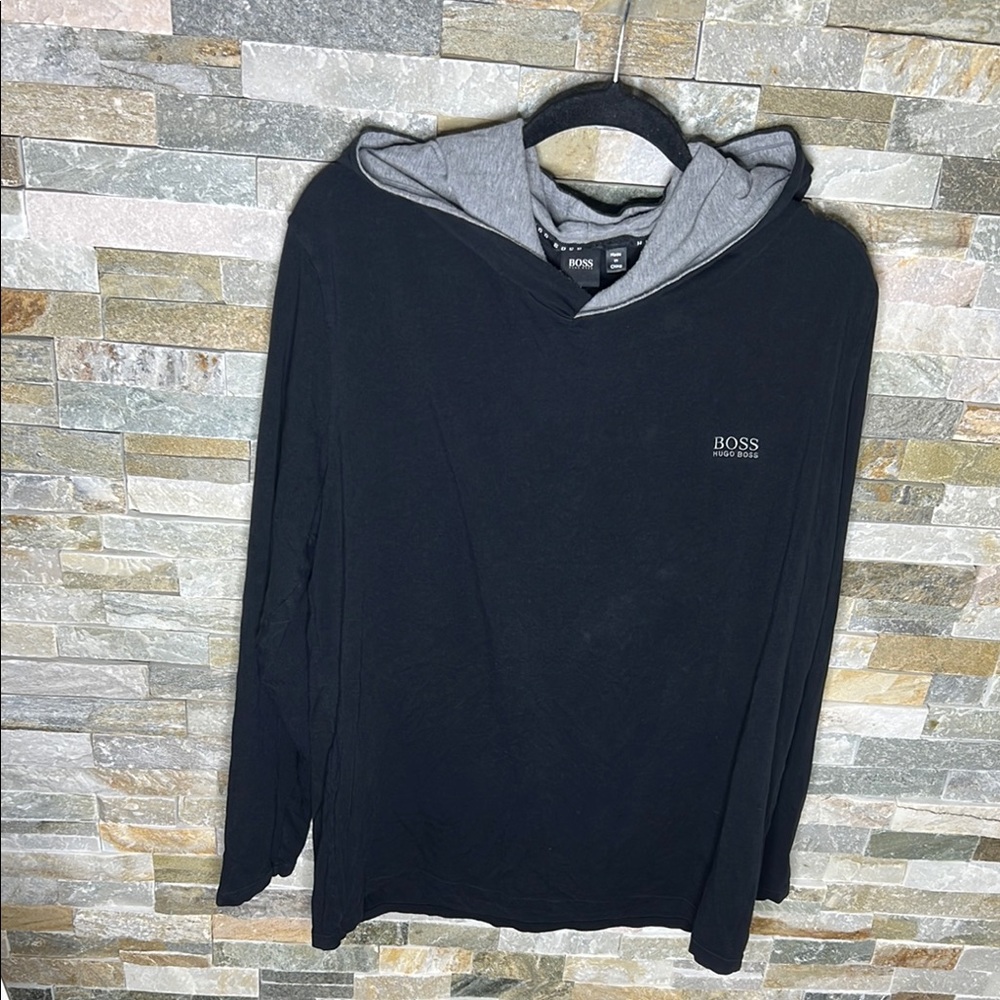 Boss Black and Gray Hooded Sweatshirt